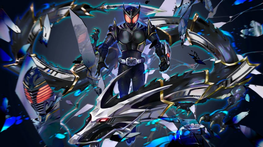 kamen rider ryuga and dragblacker (kamen rider and 1 more) drawn by badluck