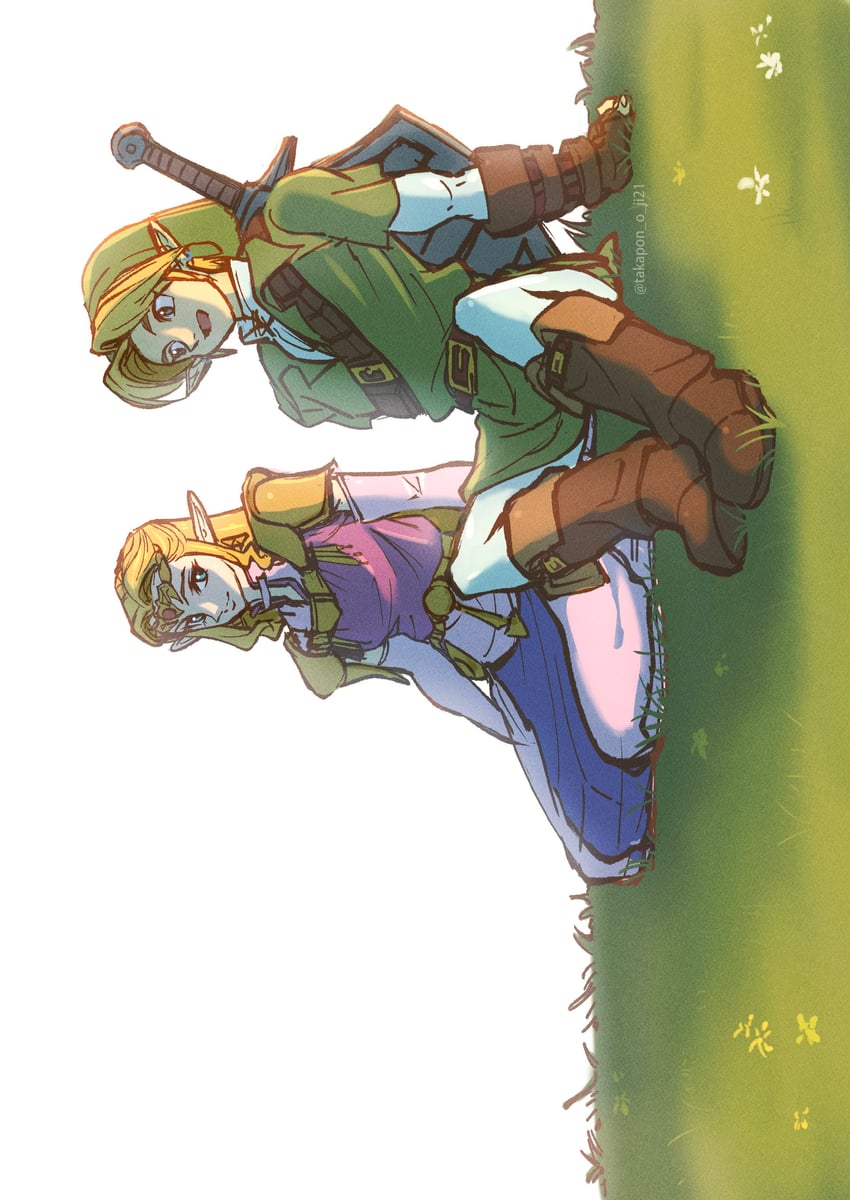 link and princess zelda (the legend of zelda and 1 more) drawn by takapon-o-ji