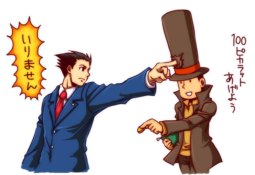phoenix wright and hershel layton (ace attorney and 2 more) drawn by kida_sukizou