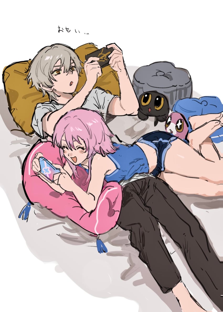 trailblazer, march 7th, and caelus (honkai and 1 more) drawn by suzuri_2449