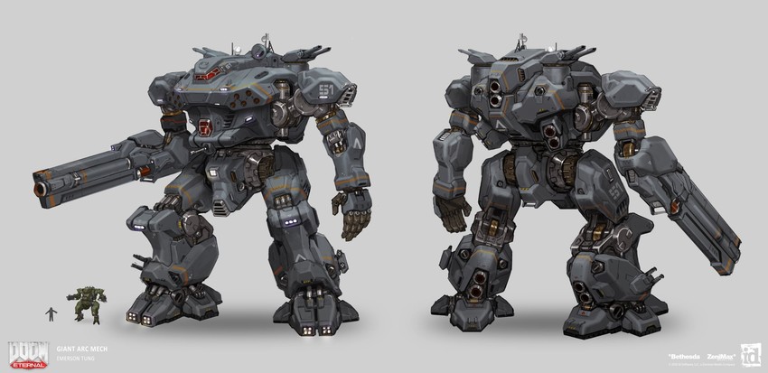 doomguy and arc mech (doom and 2 more) drawn by emerson_tung