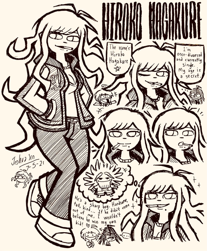 fukawa toko, naegi komaru, hagakure yasuhiro, and hagakure hiroko (danganronpa and 1 more) drawn by josh-s26