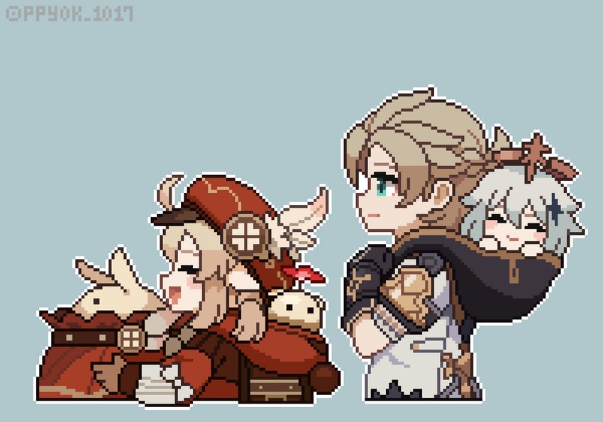 paimon, klee, dodoco, albedo, and jumpy dumpty (genshin impact) drawn by ppyok_1017