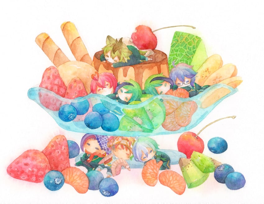 floyd leech, jade leech, azul ashengrotto, riddle rosehearts, jamil viper, and 2 more (twisted wonderland) drawn by kirakira_huuuki