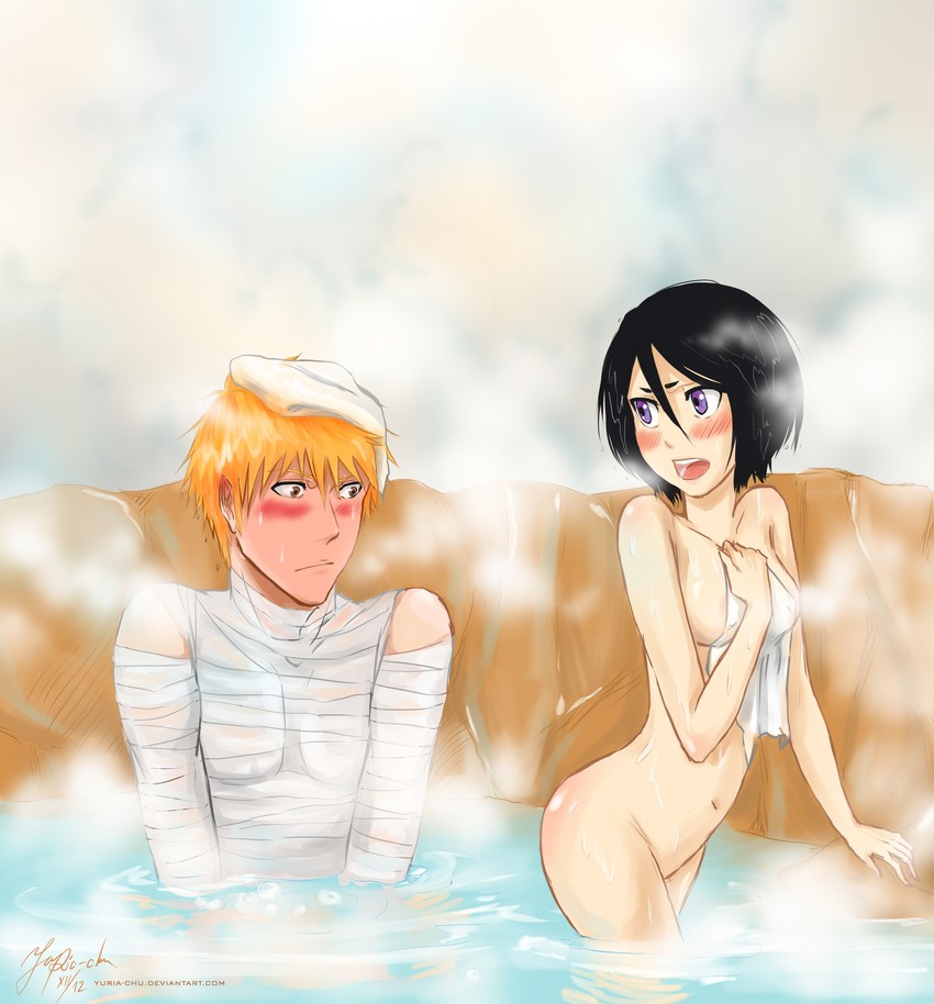 kuchiki rukia and kurosaki ichigo (bleach) drawn by yuria-chu