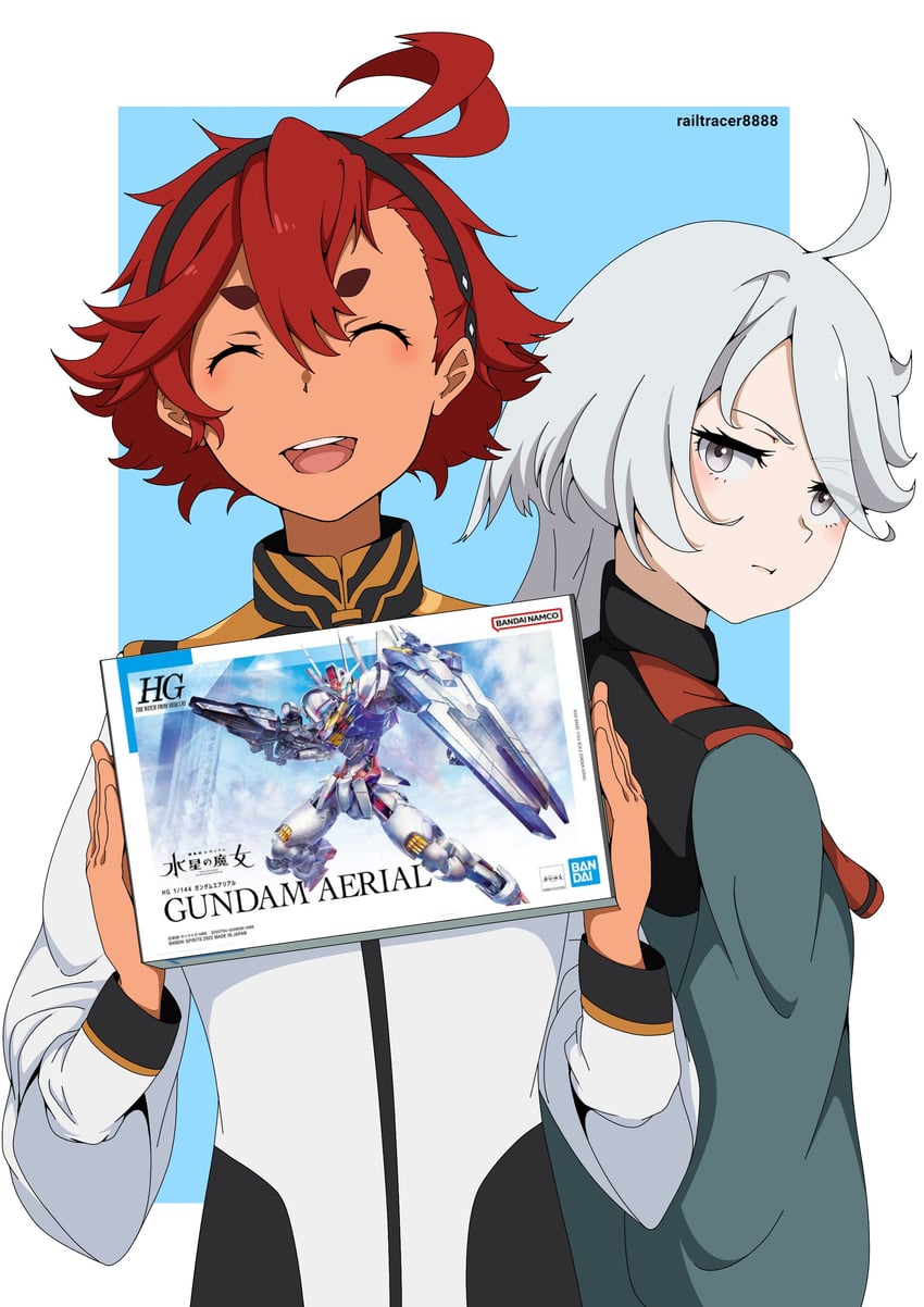 suletta mercury, miorine rembran, and gundam aerial (gundam and 1 more) drawn by railtracer8888