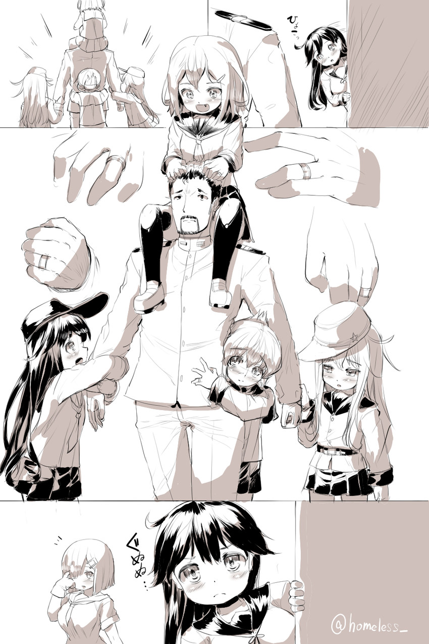 admiral, hibiki, inazuma, ikazuchi, akatsuki, and 3 more (kantai collection) drawn by sakimori_dan