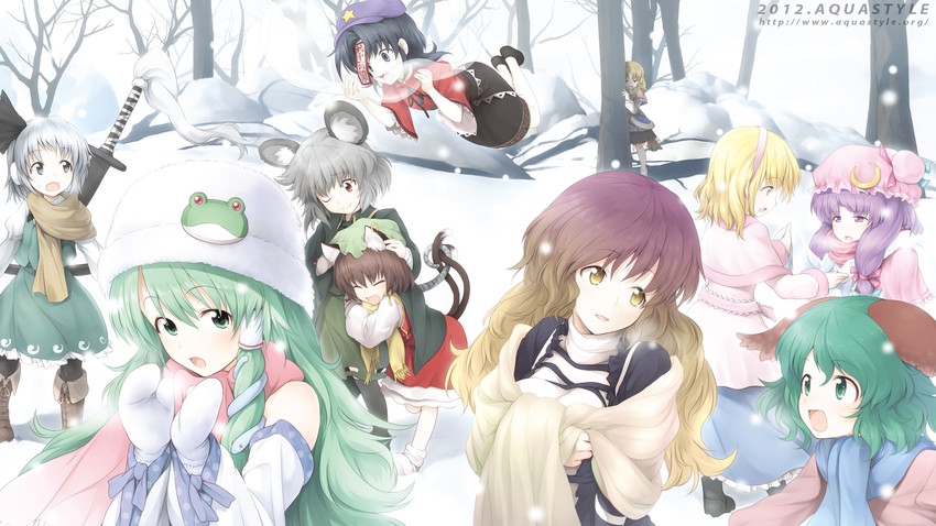 kochiya sanae, konpaku youmu, alice margatroid, patchouli knowledge, chen, and 5 more (touhou) drawn by aqua-lia