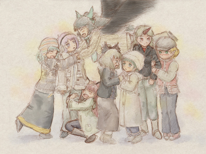 komeiji koishi, komeiji satori, kaenbyou rin, reiuji utsuho, mizuhashi parsee, and 3 more (touhou and 1 more) drawn by saraband