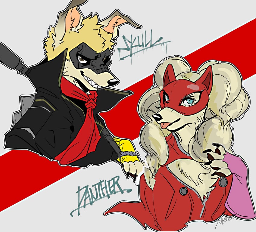 takamaki anne, panther, sakamoto ryuuji, and skull (persona and 1 more) drawn by axontatsu