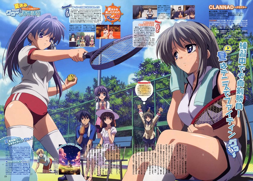 furukawa nagisa, fujibayashi kyou, ibuki fuuko, sakagami tomoyo, okazaki tomoya, and 2 more (clannad and 1 more) drawn by takahashi_mariko