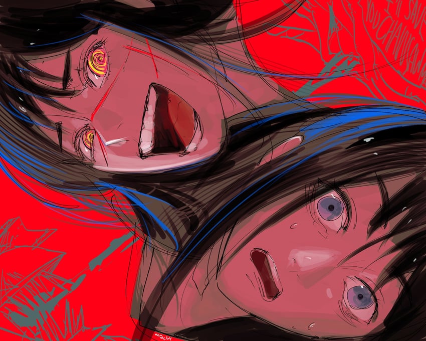 yoru, mitaka asa, and chainsaw devil (chainsaw man) drawn by machipachi1901