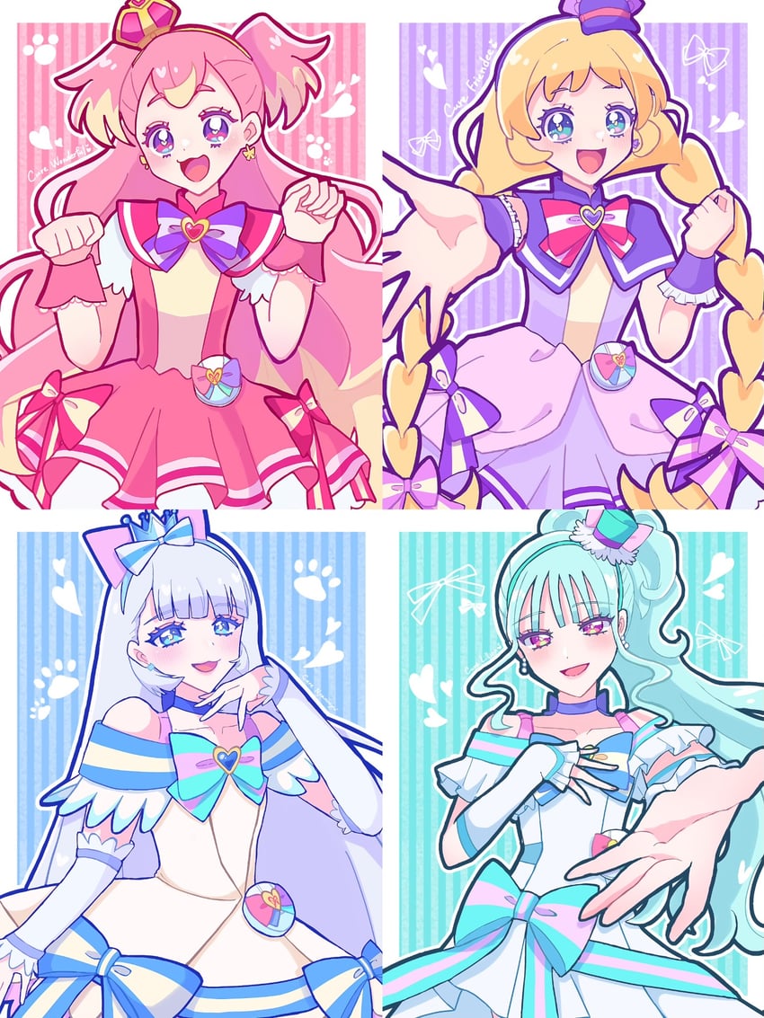 nekoyashiki yuki, inukai komugi, nekoyashiki mayu, inukai iroha, cure wonderful, and 3 more (precure and 1 more) drawn by f_goz