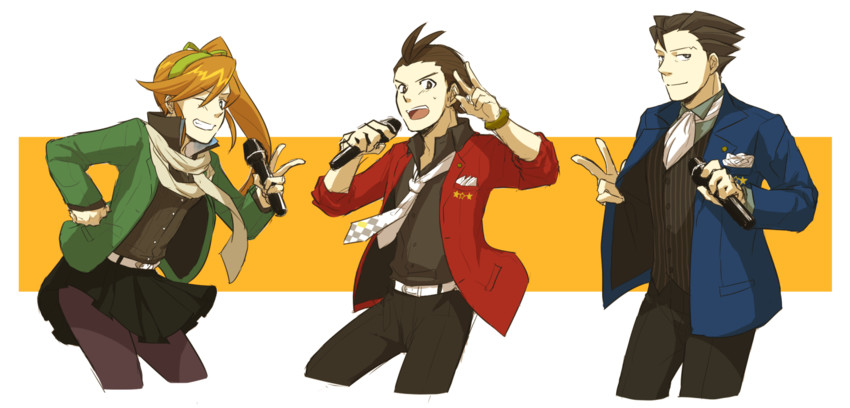 phoenix wright, apollo justice, athena cykes, tendo teru, kashiwagi tsubasa, and 1 more (idolmaster and 2 more) drawn by sudare_(atatamemasuka)
