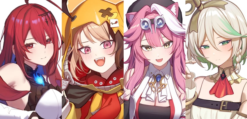 raora panthera, gigi murin, cecilia immergreen, and elizabeth rose bloodflame (hololive and 1 more) drawn by resu_desu