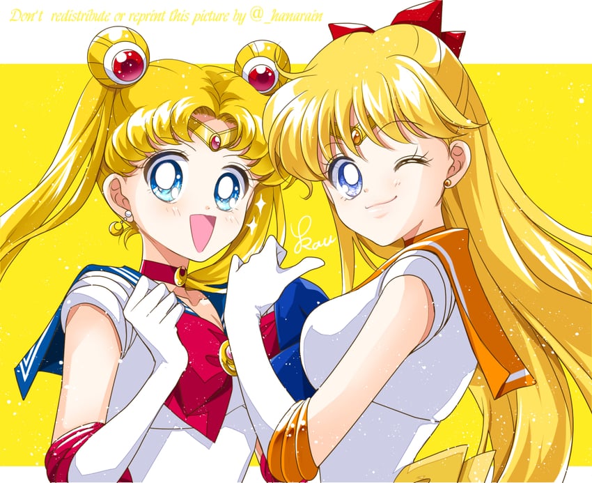 tsukino usagi, sailor moon, aino minako, and sailor venus (bishoujo senshi sailor moon) drawn by sarashina_kau