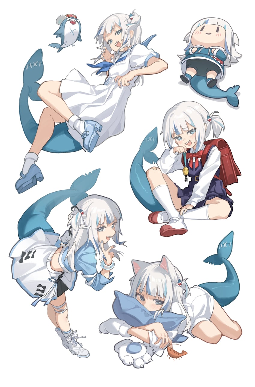 gawr gura, shigure ui, bloop, ebi-chan, and smol gura (hololive and 2 more) drawn by midori_fufu