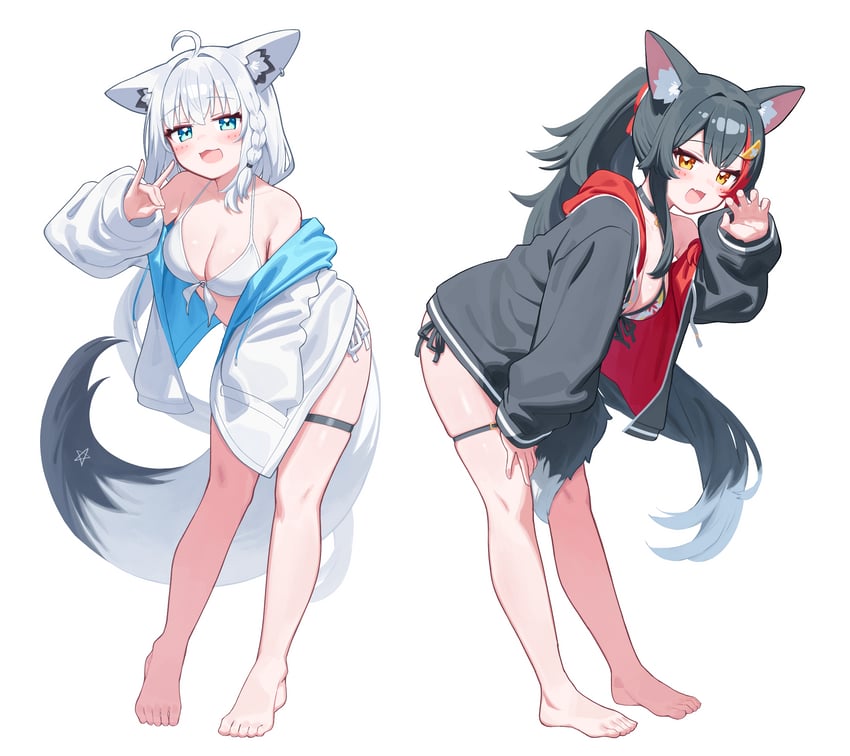 shirakami fubuki and ookami mio (hololive) drawn by verdey