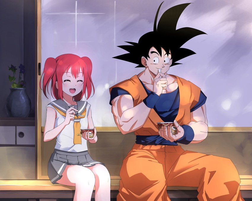 son goku and kurosawa ruby (love live! and 3 more) drawn by greymon_(nodoame1215)