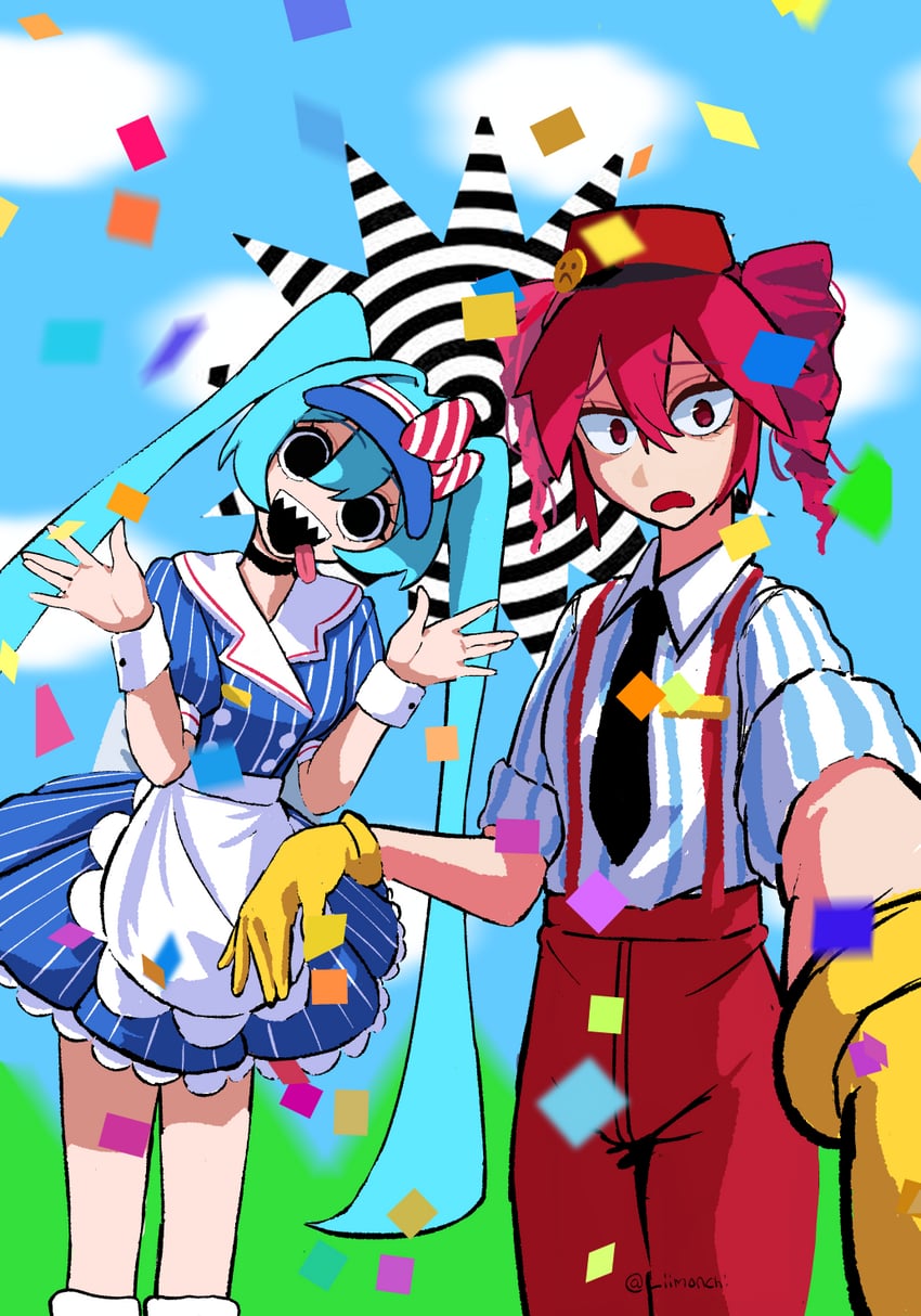 hatsune miku and kasane teto (vocaloid and 2 more) drawn by liimonchi