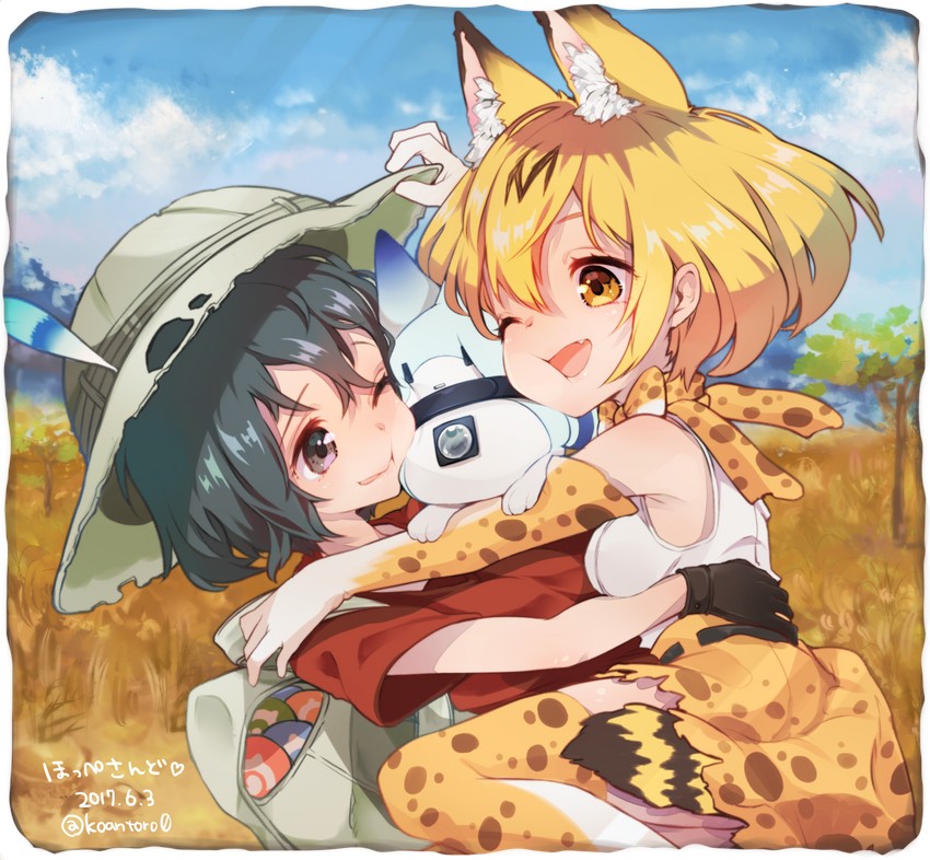 serval, kaban, and lucky beast (kemono friends) drawn by cointreau