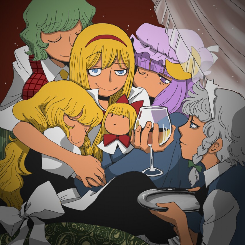 kirisame marisa, izayoi sakuya, alice margatroid, patchouli knowledge, kazami yuuka, and 1 more (touhou) drawn by onikobe_rin