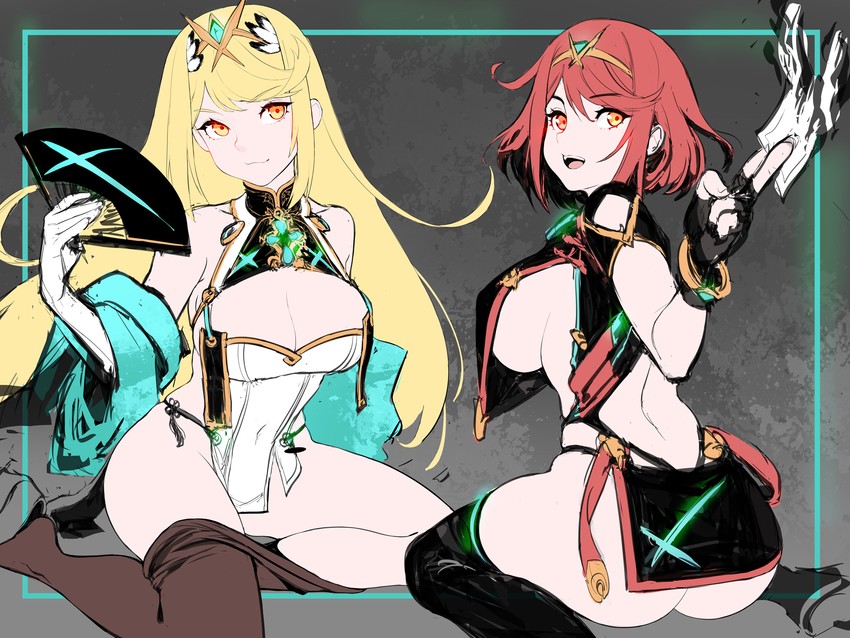 pyra and mythra (xenoblade chronicles and 1 more) drawn by robot_cat_(robotcatart)
