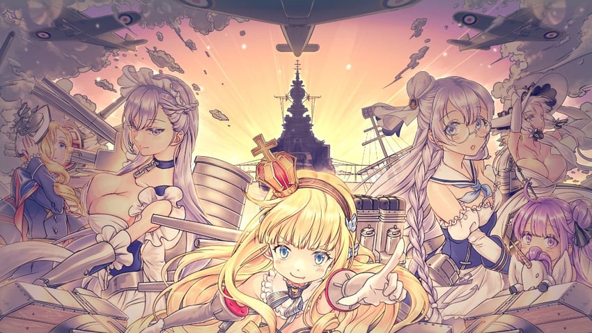 belfast, unicorn, illustrious, queen elizabeth, hood, and 1 more (azur lane) drawn by hayosena