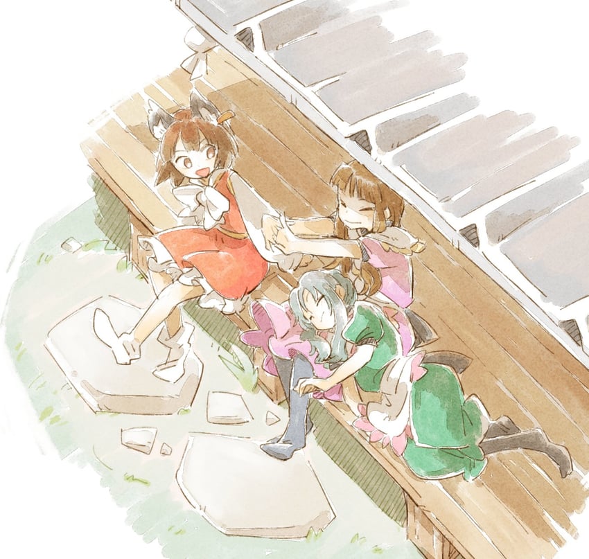 chen, nishida satono, and teireida mai (touhou) drawn by ziro_(daydozen)