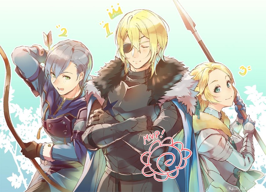 dimitri alexandre blaiddyd, ingrid brandl galatea, and ashe ubert (fire emblem and 1 more) drawn by siro_1126