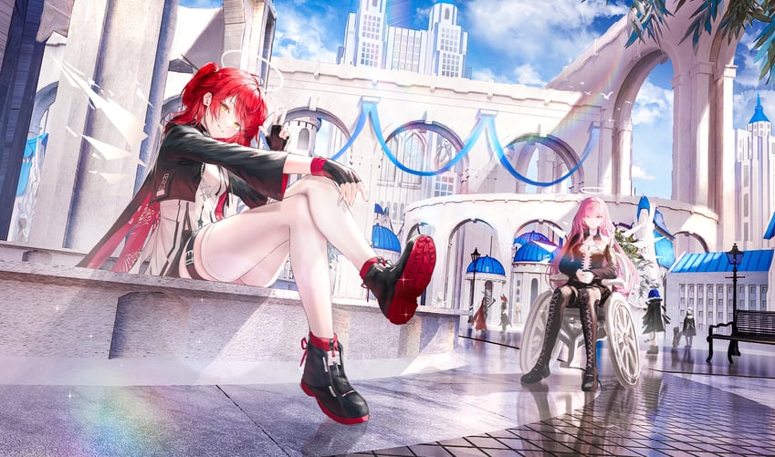 exusiai, mostima, fiammetta, lemuen, exusiai the new covenant, and 1 more (arknights) drawn by ressec