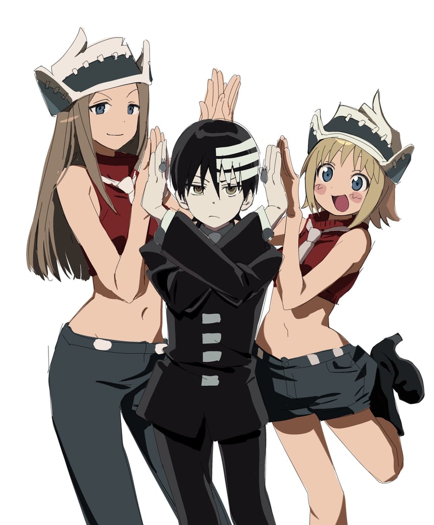 death the kid, patricia thompson, and elizabeth thompson (soul eater) drawn by betti_(xx_betti)