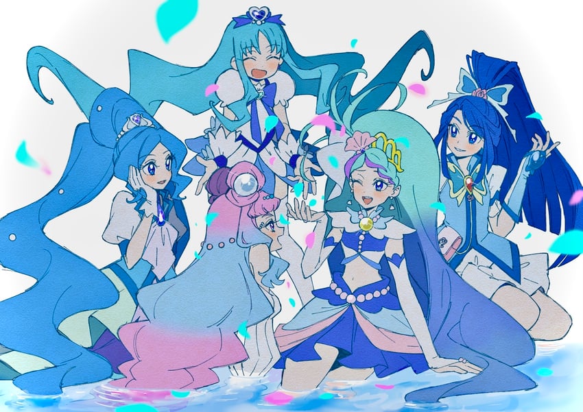 kurumi erika, cure marine, laura la mer, minazuki karen, kaidou minami, and 5 more (precure and 5 more) drawn by shirako_love
