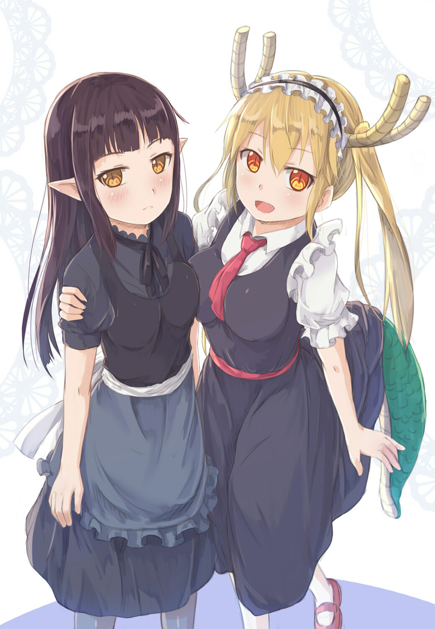 tohru and kuro (kobayashi-san chi no maidragon and 1 more) drawn by hikari_niji