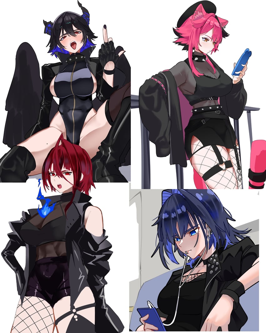 ouro kronii, nerissa ravencroft, raora panthera, and elizabeth rose bloodflame (hololive and 1 more) drawn by daaku_(koizumi_arata)