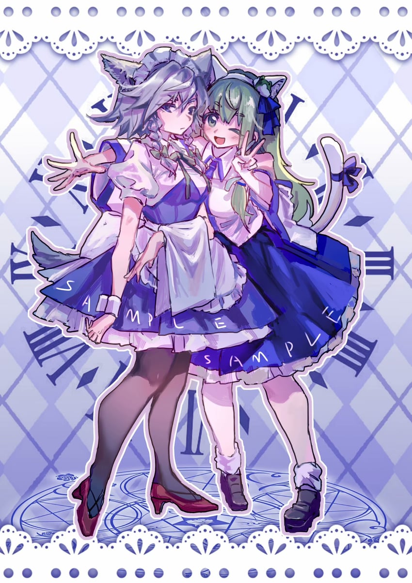 izayoi sakuya and kochiya sanae (touhou) drawn by shouxishao_jiuyuan