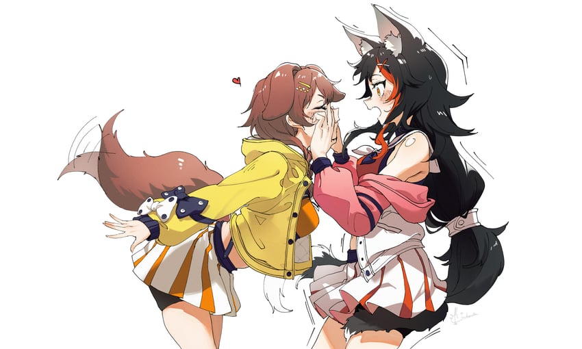 ookami mio and inugami korone (hololive) drawn by kito_koruta