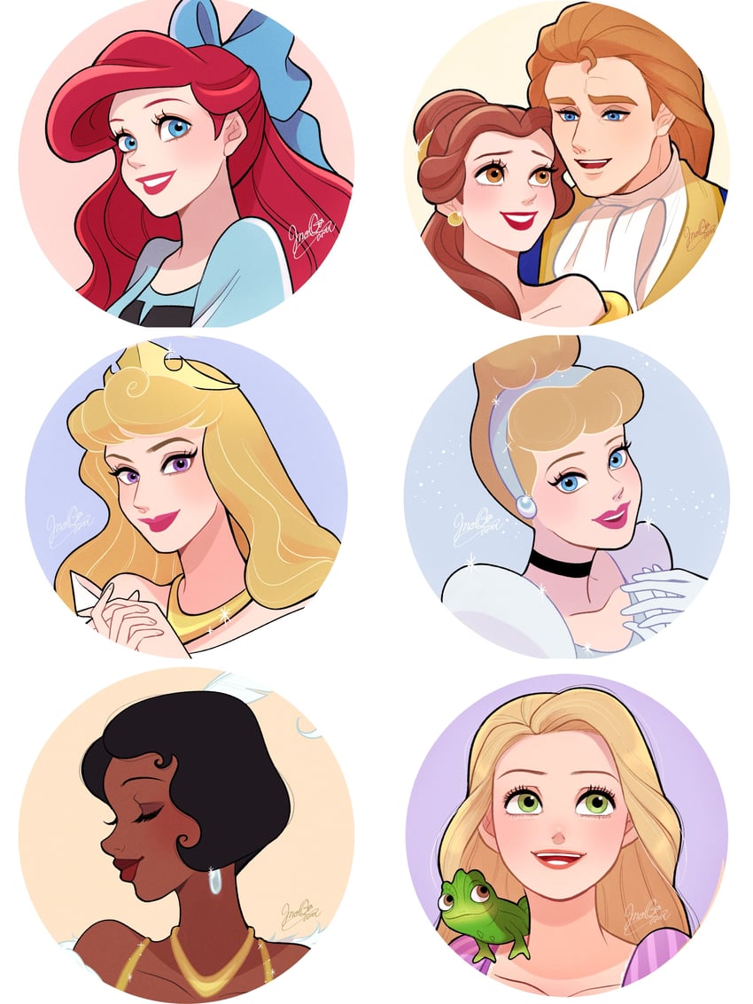 ariel, rapunzel, belle, aurora, cinderella, and 3 more (the little mermaid and 6 more) drawn by moko_eaka