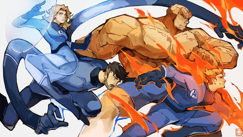 sue storm, reed richards, johnny storm, and ben grimm (marvel and 2 more) drawn by cyrosaur