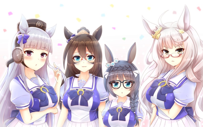 gold ship, biwa hayahide, el condor pasa, and zenno rob roy (umamusume) drawn by kane-neko