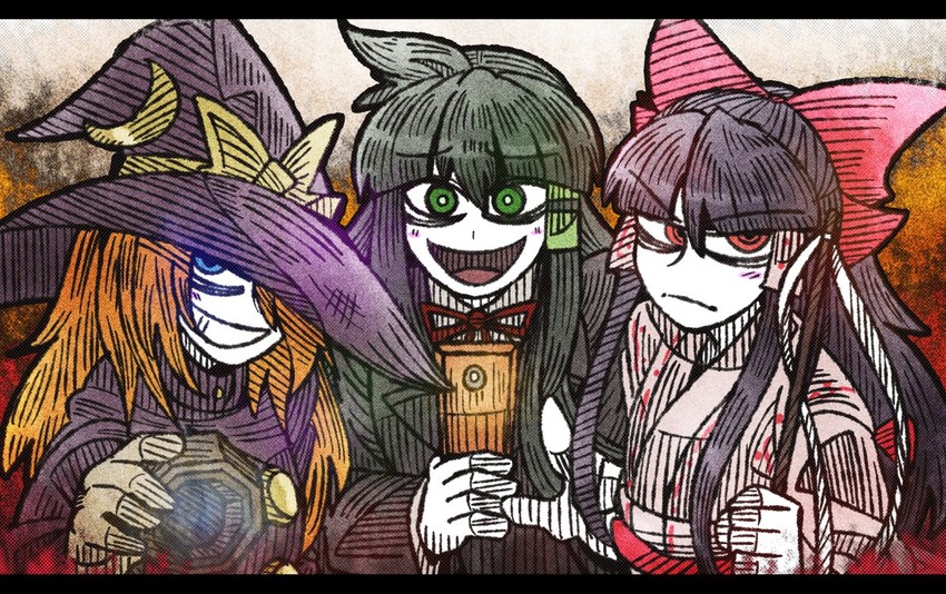 hakurei reimu, kirisame marisa, and kochiya sanae (touhou) drawn by suenari_(peace)