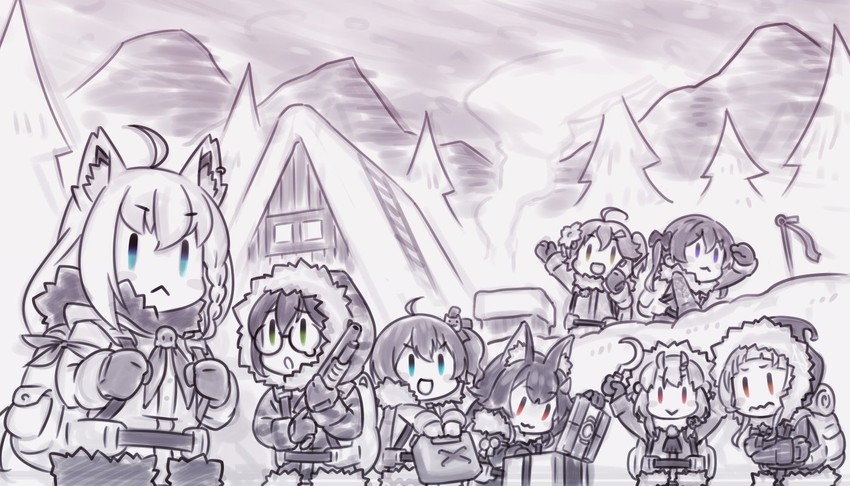 shirakami fubuki, hoshimachi suisei, sakura miko, ookami mio, murasaki shion, and 3 more (hololive and 1 more) drawn by magari_(c0rn3r)