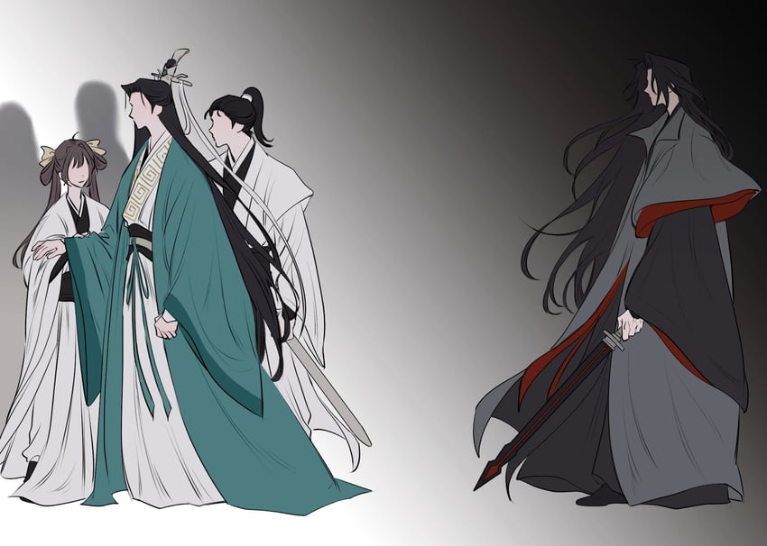 shen qingqiu, luo binghe, ning yingying, and ming fan (renzha fanpai zijiu xitong) drawn by hilong