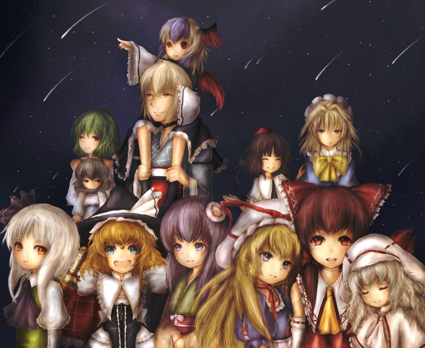hakurei reimu, kirisame marisa, remilia scarlet, izayoi sakuya, konpaku youmu, and 7 more (touhou and 1 more) drawn by amano_jack