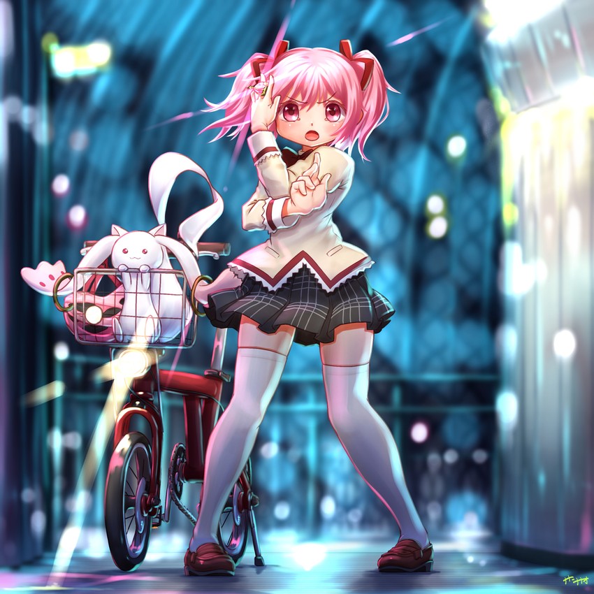 kaname madoka and kyubey (mahou shoujo madoka magica and 1 more) drawn by nanami_nanao