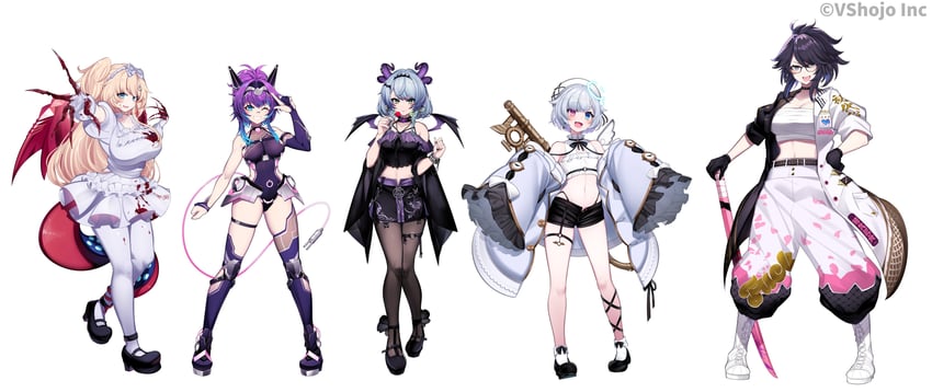 kson, melody, apricot the lich, souchou, amemiya nazuna, and 1 more (vshojo) drawn by akagi_(sk0127aho)