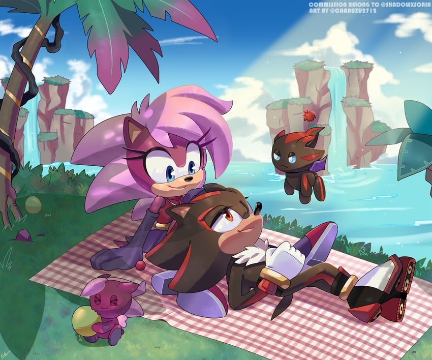shadow the hedgehog, dark chao, shadow chao, and sonia the hedgehog (sonic and 1 more) drawn by charuzu2712