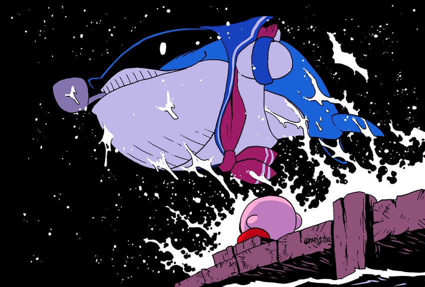 kirby and fatty whale (kirby and 1 more) drawn by rariatto_(ganguri)