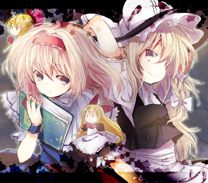 kirisame marisa, alice margatroid, and shanghai doll (touhou) drawn by miya_(tsumazukanai)