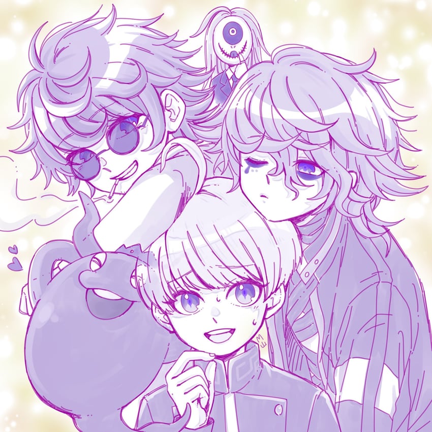 yuma kokohead, makoto kagutsuchi, vivia twilight, and yakou furio (master detective archives: rain code) drawn by myama_owa